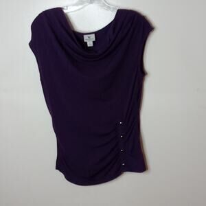WORTHINGTON Women's Purple sleeveless cowlneck top with embellishment. Small.